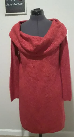 Red Cowl Neck Sweater Dress - Picture 1 of 5